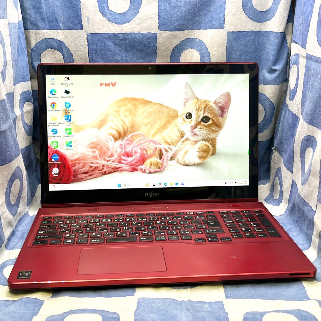 爆速SSD500G☆i7☆大人気赤ノートパソコン♪ブルーレイ&カメラ！Win11