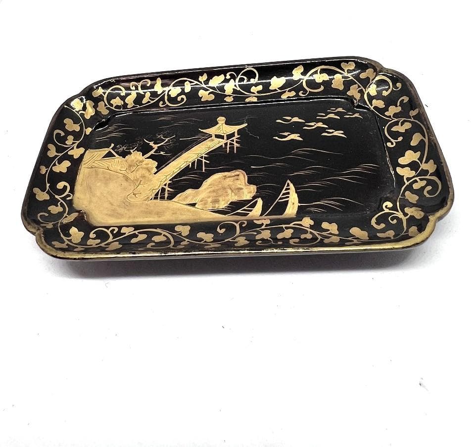蒔絵山水紋弘盆 江戸期 共箱 漆器 金箔装飾 長方形皿 木箱付き - メルカリ