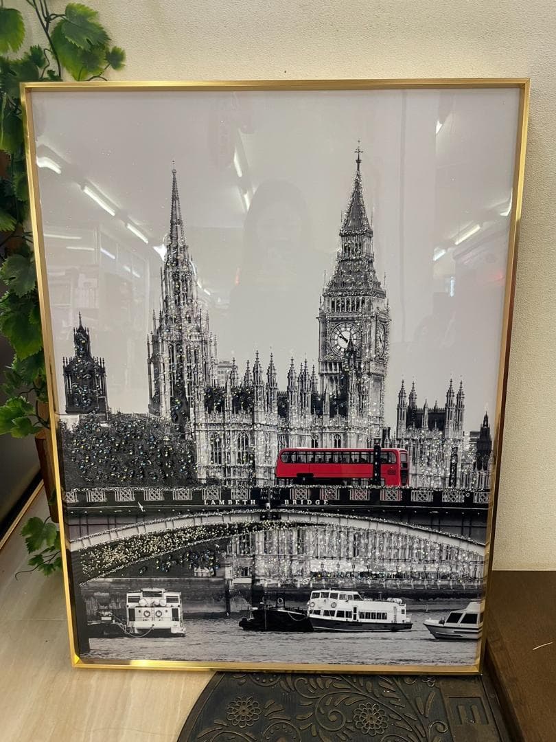 水晶絵　イギリス　ロンドン　アートパネル　クリスタル　立体　絵画　パネル　額縁