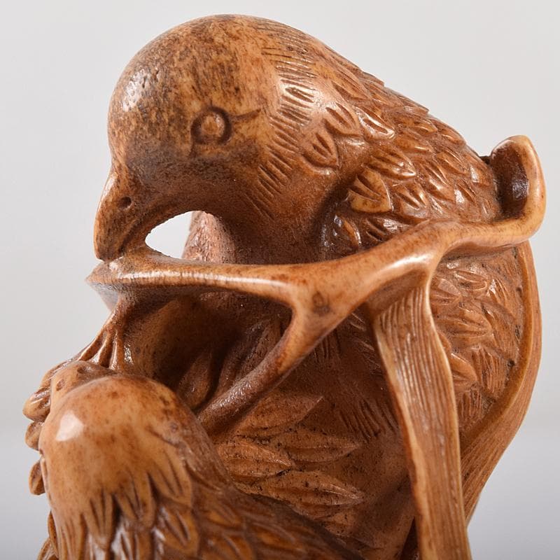 中国 鹿角細密雕 夫婦鶉 置物 箱付 7994E - メルカリ