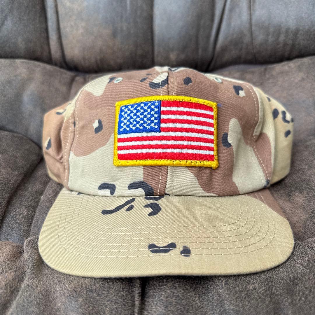 カモフラージュキャップ アメリカ国旗パッチ付き90s