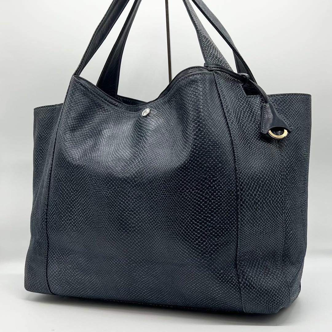 極美品✨アニアリ　エディターズトートバッグ　スケイルレザー　ネイビー　A4　希少