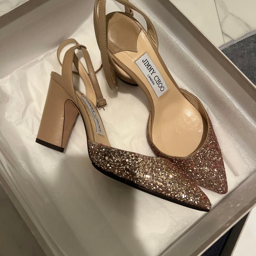 JIMMY CHOO ベージュ グリッター ハイヒール 箱付き 極美品 ジミーチュウ JIMMY CHOO パンプス グリッター メタルヒール