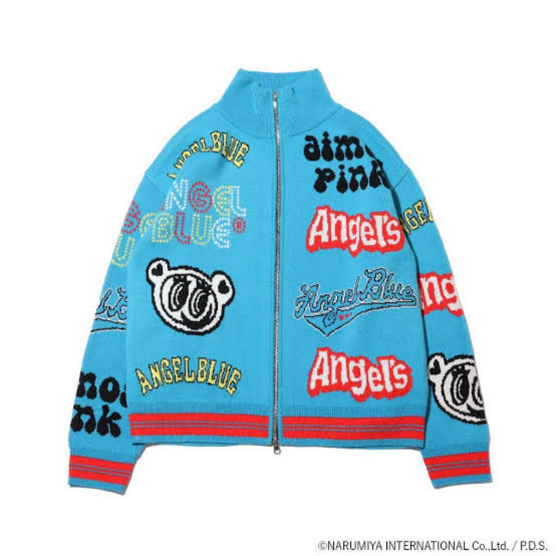 atmos pink × ANGEL BLUE 総柄 ロゴ ニットブルゾン