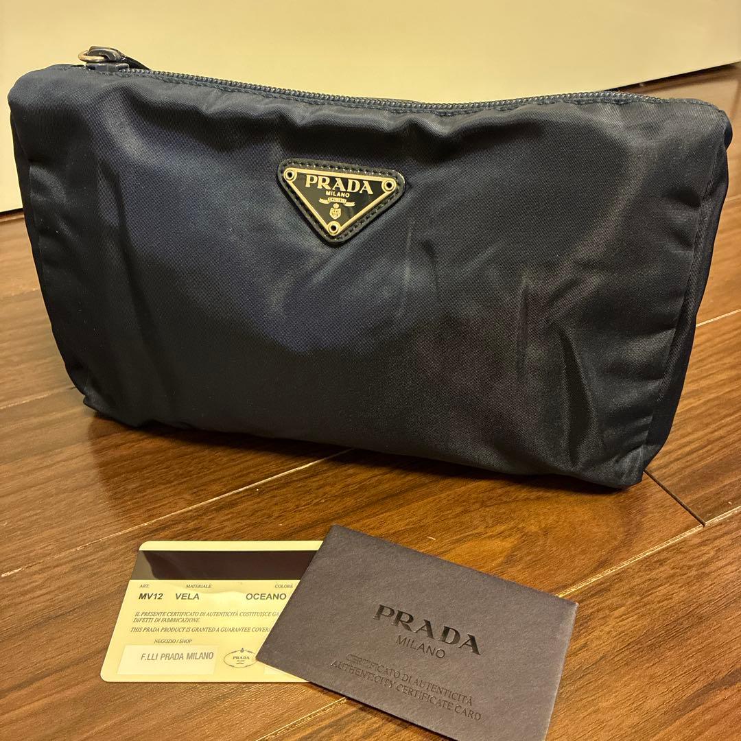 PRADA プラダ ネイビー ナイロンポーチ - メルカリ