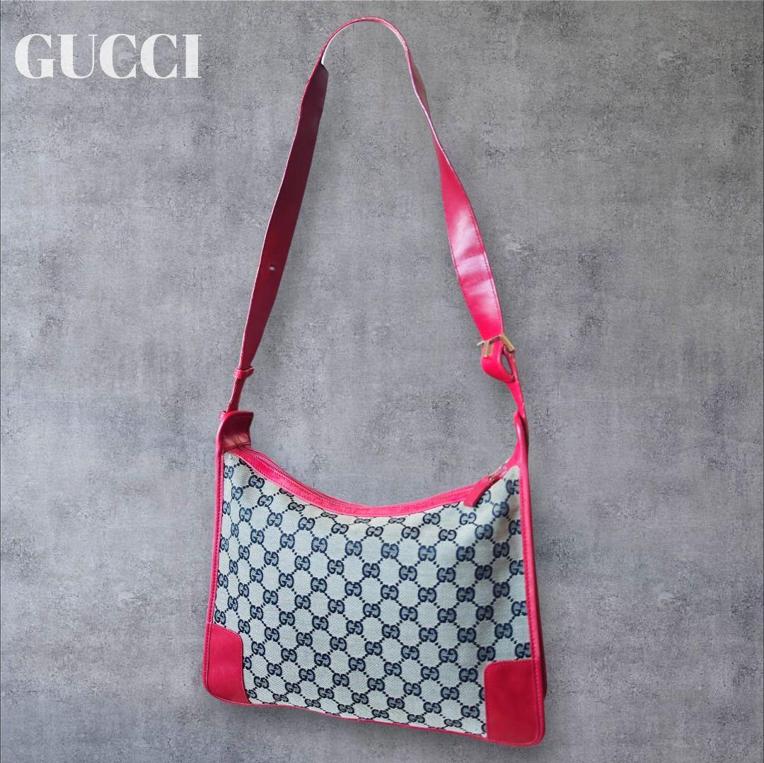 極美品】GUCCI グッチ GGキャンバス レザーショルダーバッグ レッド赤