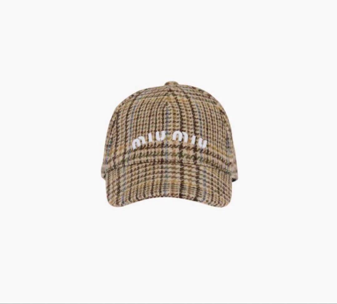 miumiu 2022-23 チェック ウール 刺繍ロゴ キャップ 帽子 楽天市場】MIU MIU ミュウミュウ 帽子 キャップ チェックウールCAP