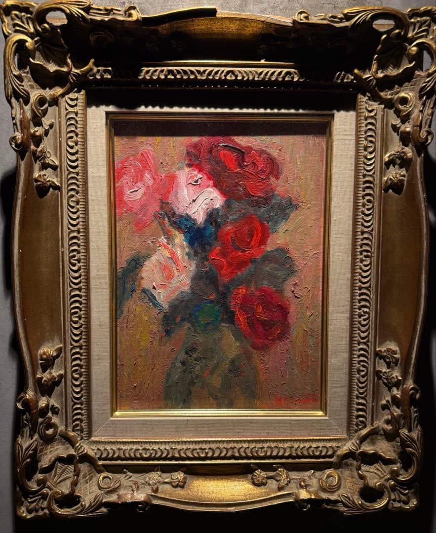 山中清一郎【スペインの壺の薔薇】肉筆油彩画