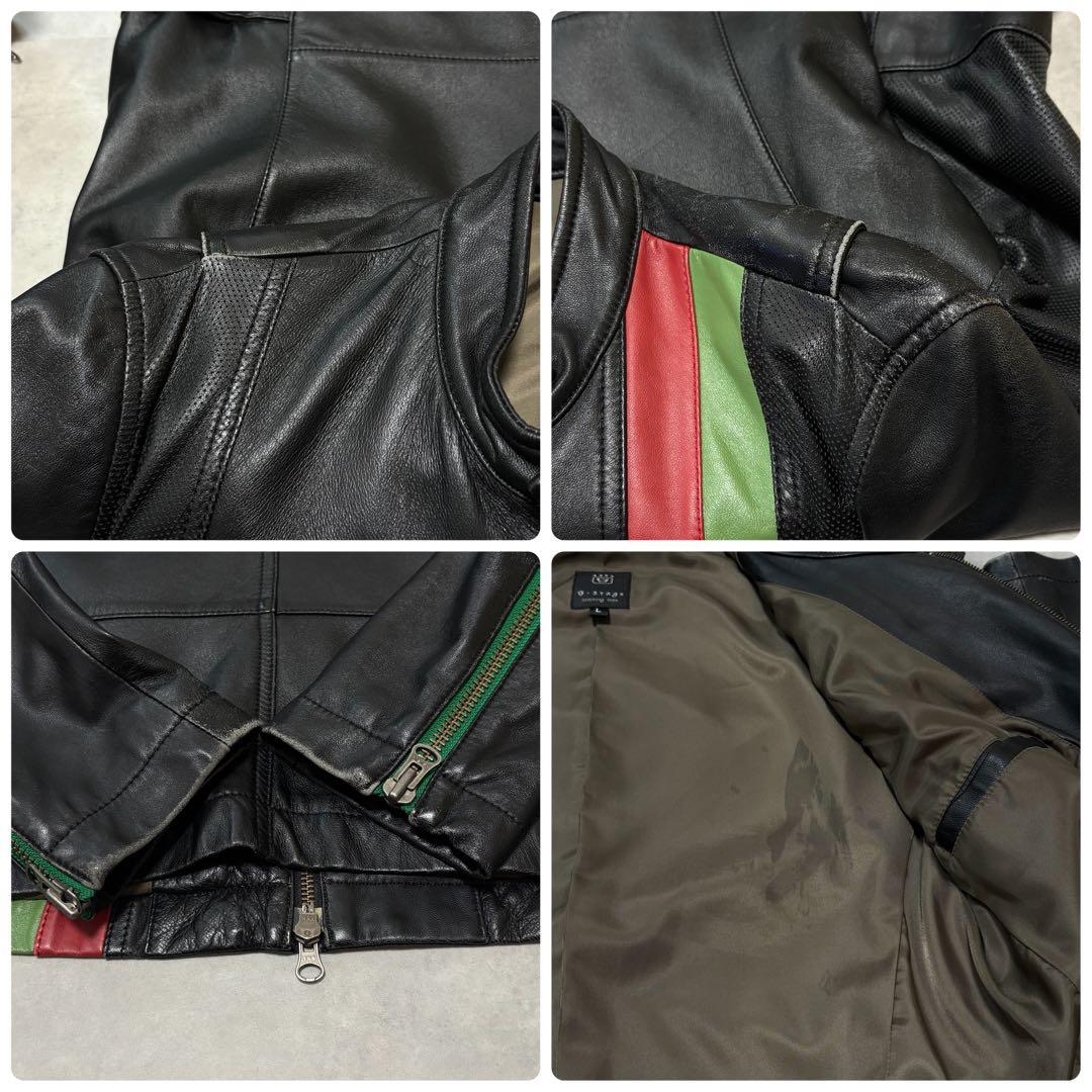 イタリアカラー ワッペン G-STAGE 羊革 短丈 ライダースジャケット L