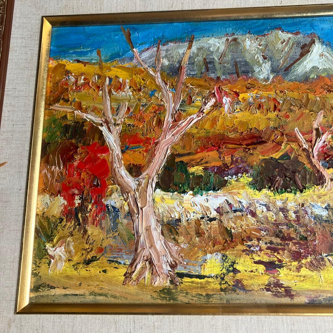 尾道 小野鐡之助 油彩 「伯耆大山の秋」 画寸約34×24.5cm 美術品 絵画