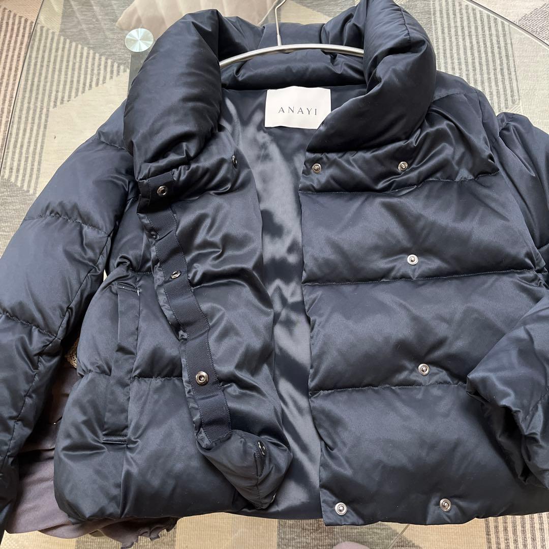 美品❣️ ANAYI サテンピーチショートダウンコート ネイビー 36 - メルカリ