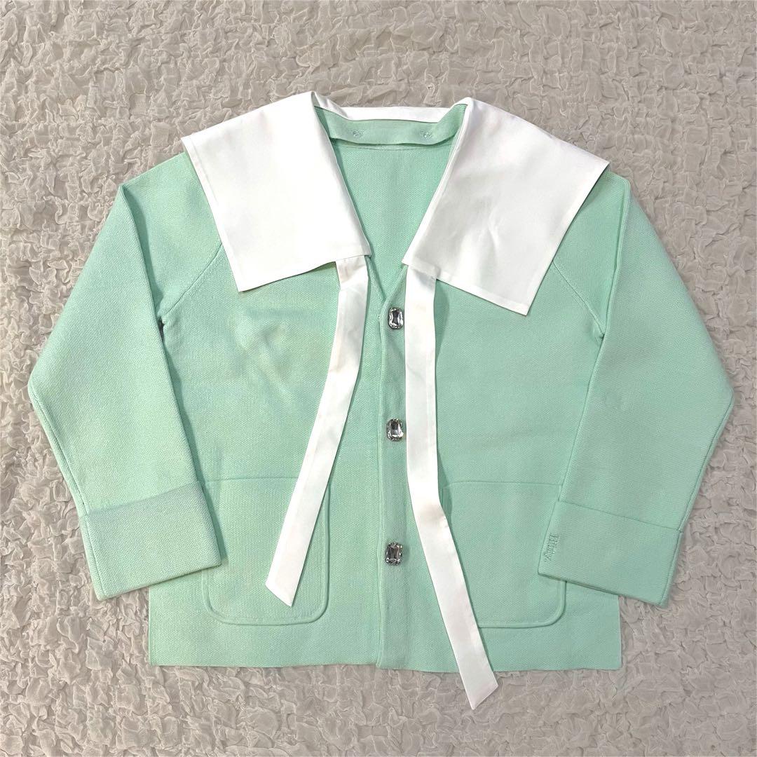 【新品未使用】Bibiy. ビッグカラーニットカーディガン ミントグリーン