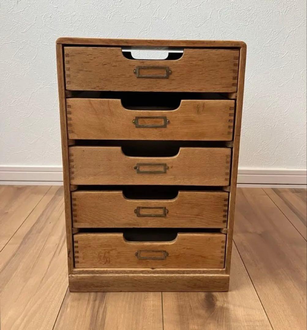 天然木5段引き出し収納　小抽斗　小引き出し　アンティーク