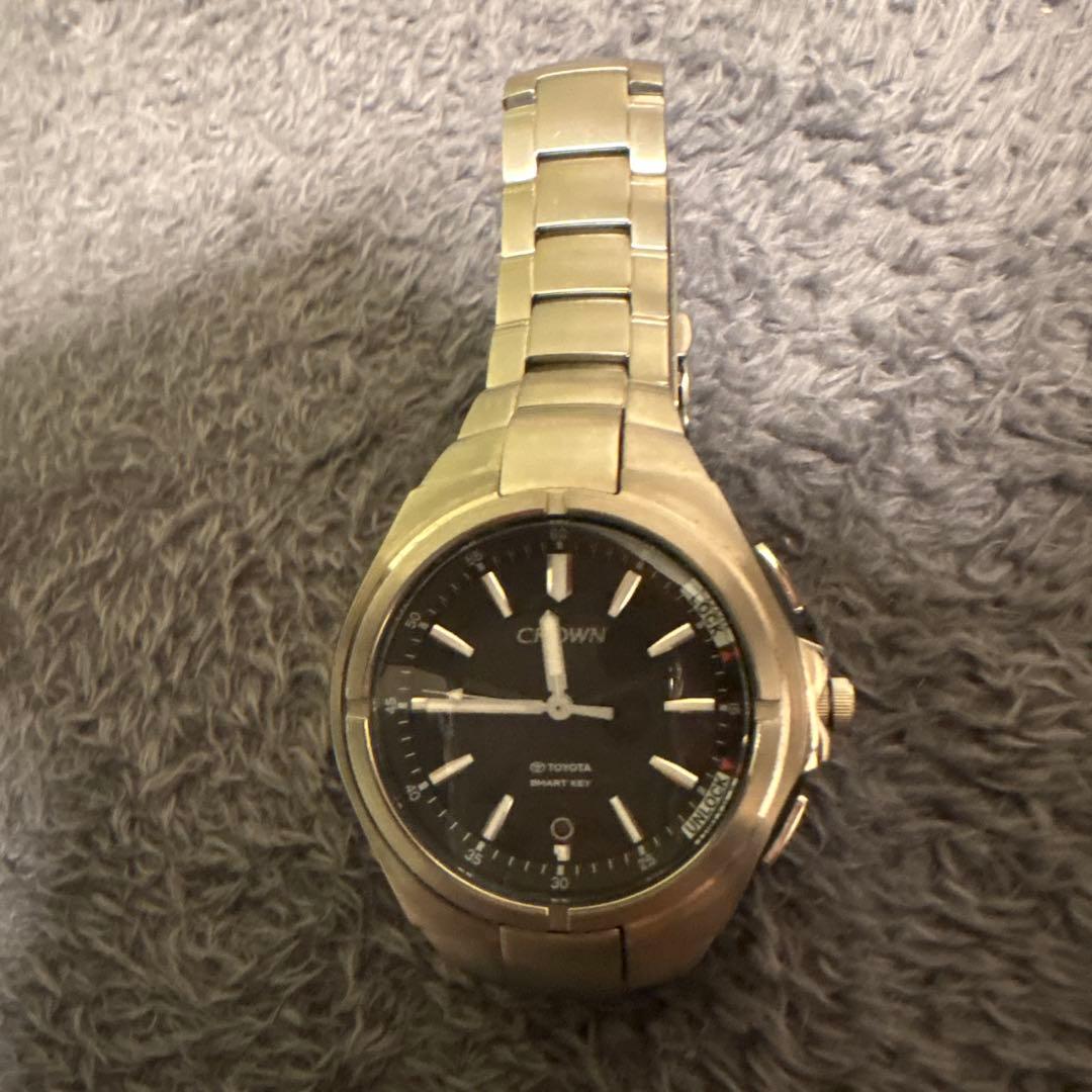 CROWNSMARTKEY トヨタ クラウン ソーラー 腕時計 Toyota Crown Smart Key Watch Men 42mm Black Dial Titanium Solar