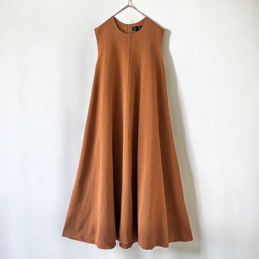 DRAWERドゥロワー　Aライン　ニット　ワンピース クルーネック　ブラウン DRAWERドゥロワー Aライン ニット ワンピース クルーネック ブラウン