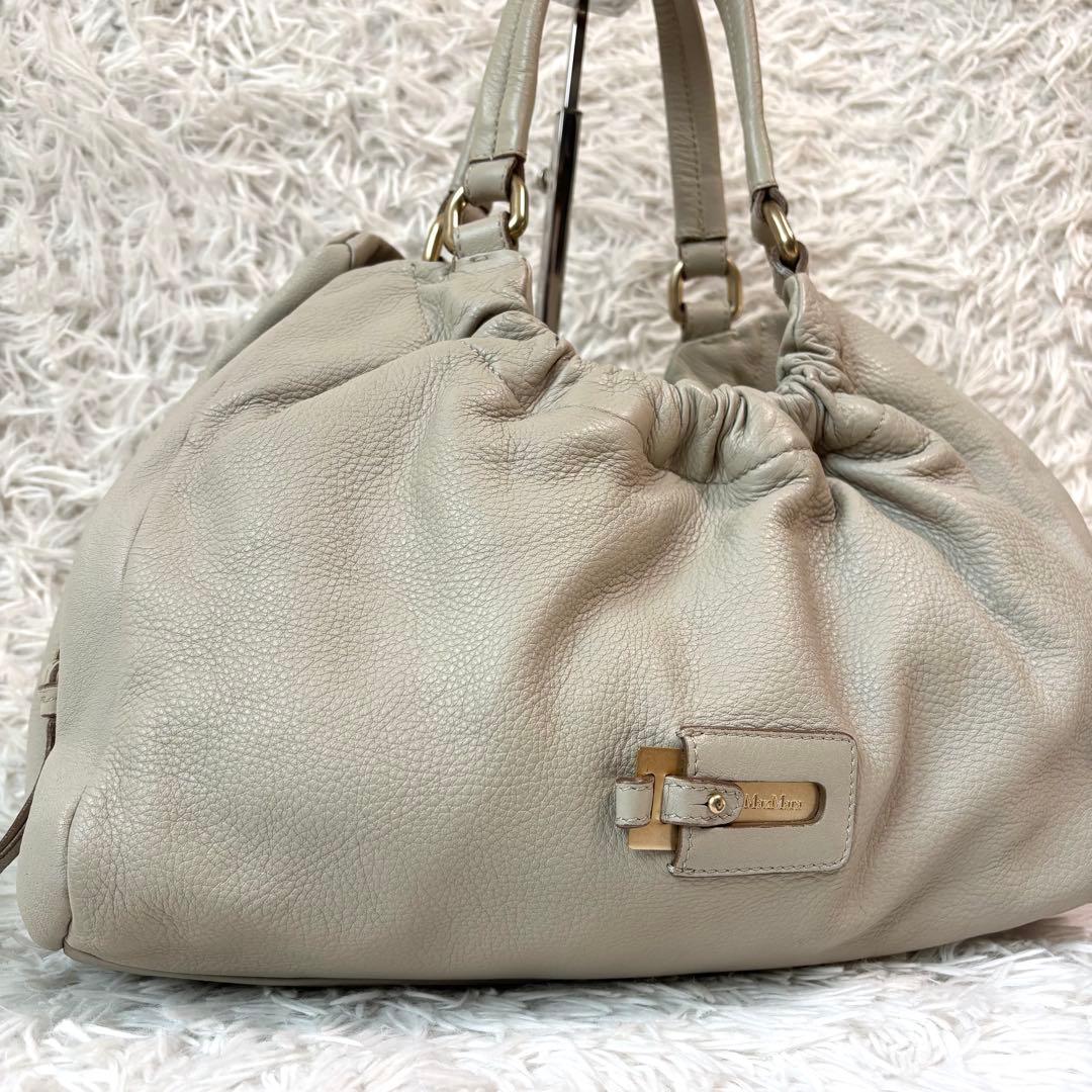 美品✨マックスマーラ ハンドバッグ 巾着 総柄 ロゴプレート ゴールド金具 本革 Max Mara - 良品 定価11.9万 マックスマーラ Max Mara Madame マダム