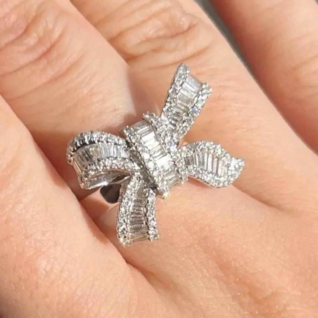 天然ダイヤモンド1 ctリボンモチーフ リング k18 wg