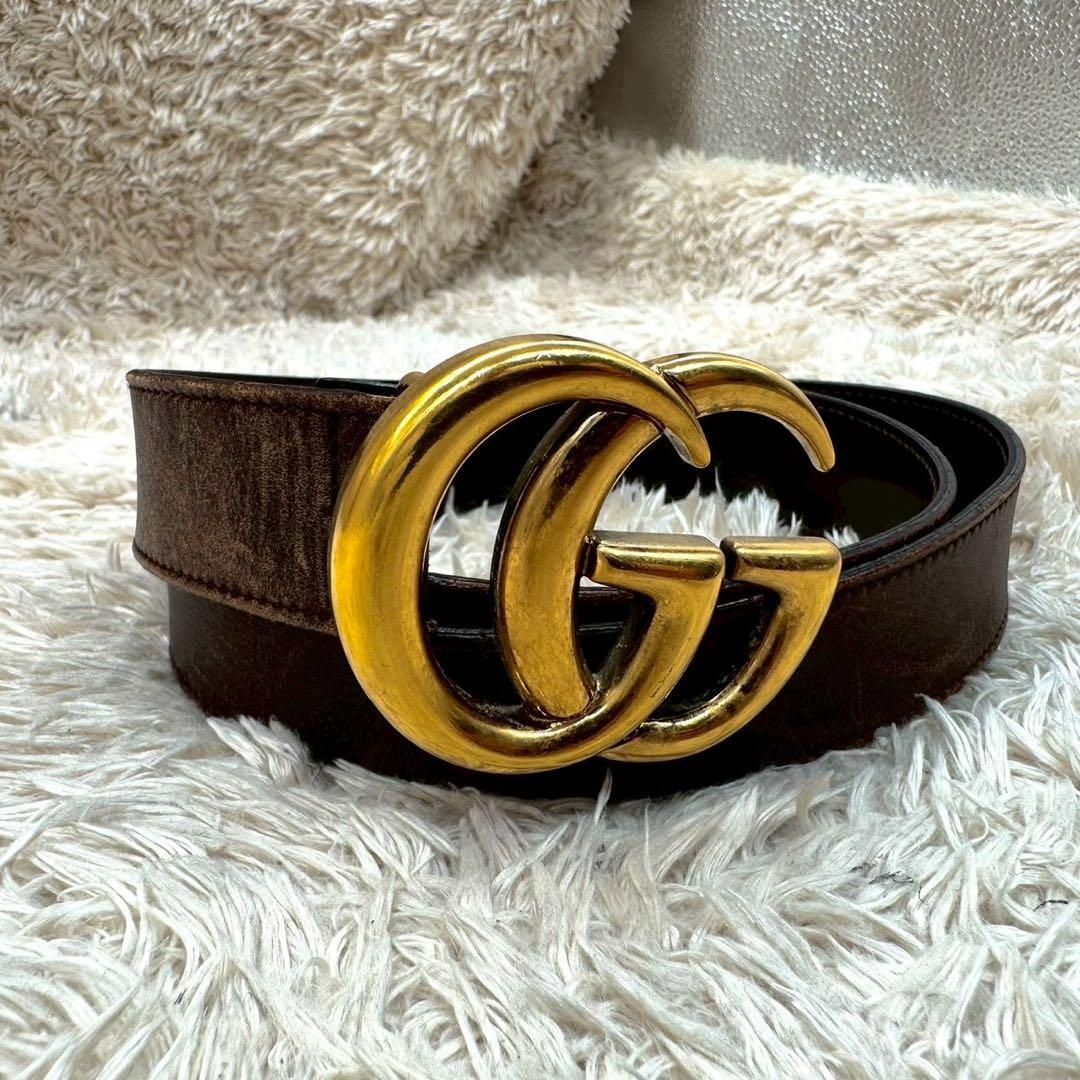 グッチ ベルト ブラウン マーモント ゴールドロゴ レザー ユニセックス
