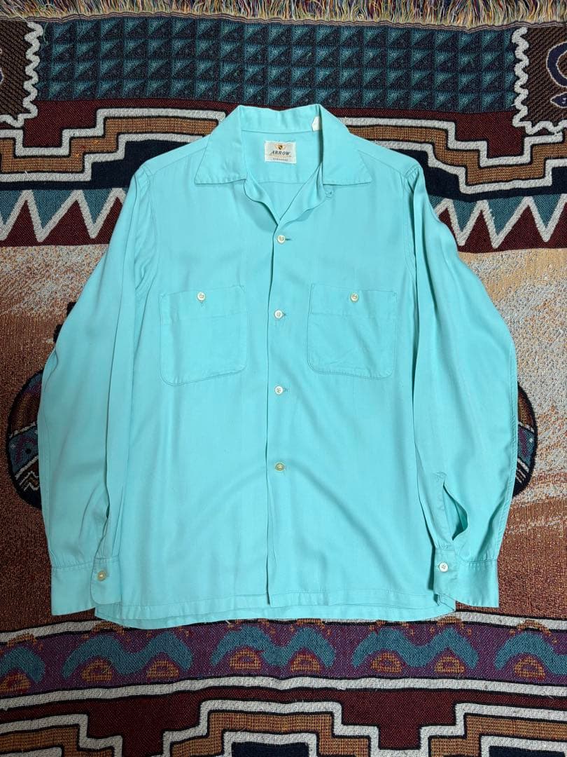 50s Arrow アロー ティファニー ブルー 盾タグ レーヨン ギャバ