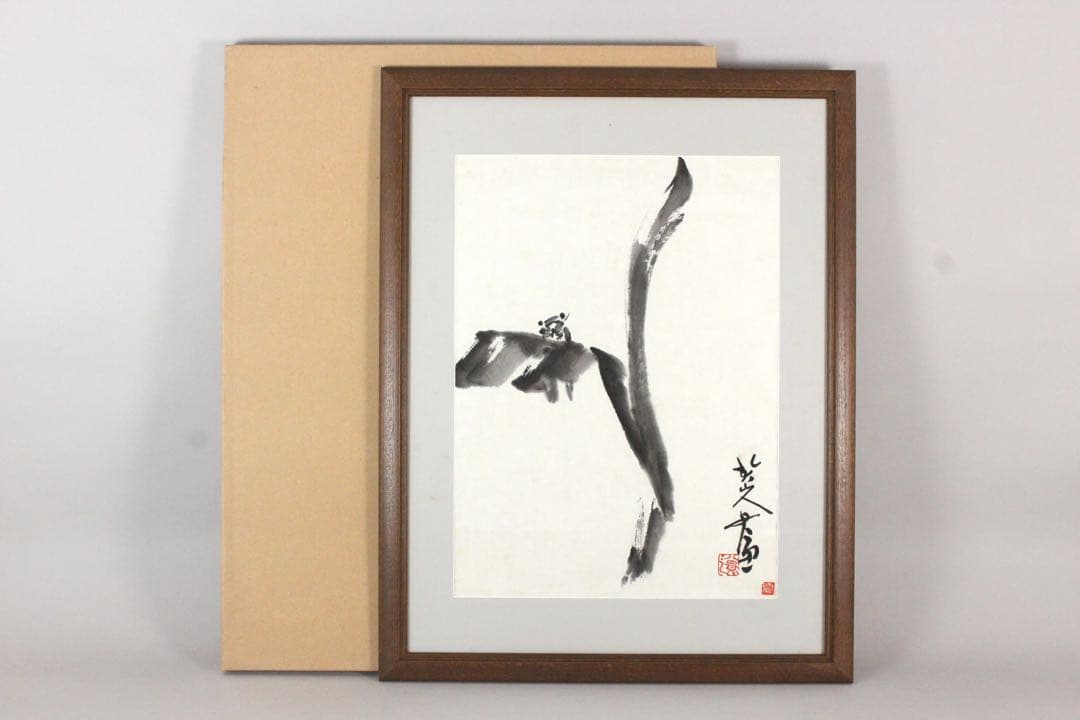 No5302 額装　版画　中国　八大山人　蝉図　水印版画　箱付　唐物　送料無料 No5302 額装 版画 中国 八大山人 蝉図 水印版画 箱付 唐物 送料無料