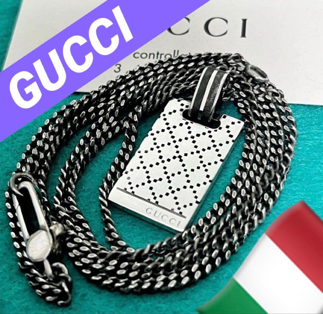 美品　GUCCI ディアマンテプレートネックレス（ブラック）