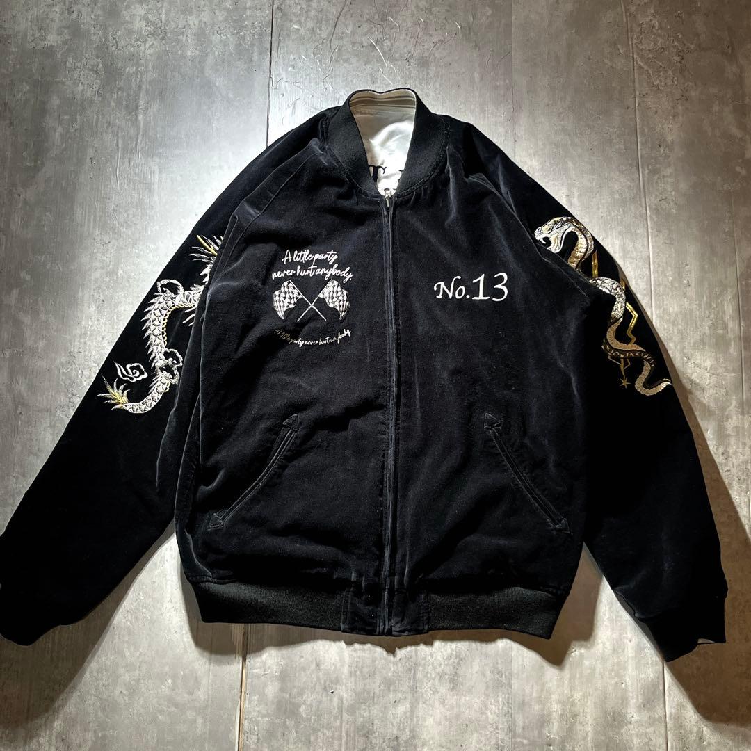 Schott ショット別珍 龍 刺繍 リバーシブル サテン スカジャン L