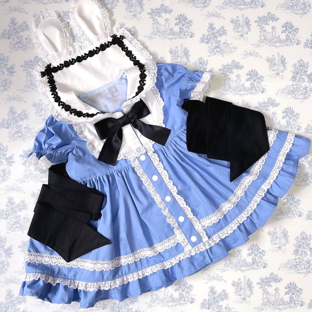 完成品ハンドメイド♡90cmアリス風うさ耳セーラーワンピース