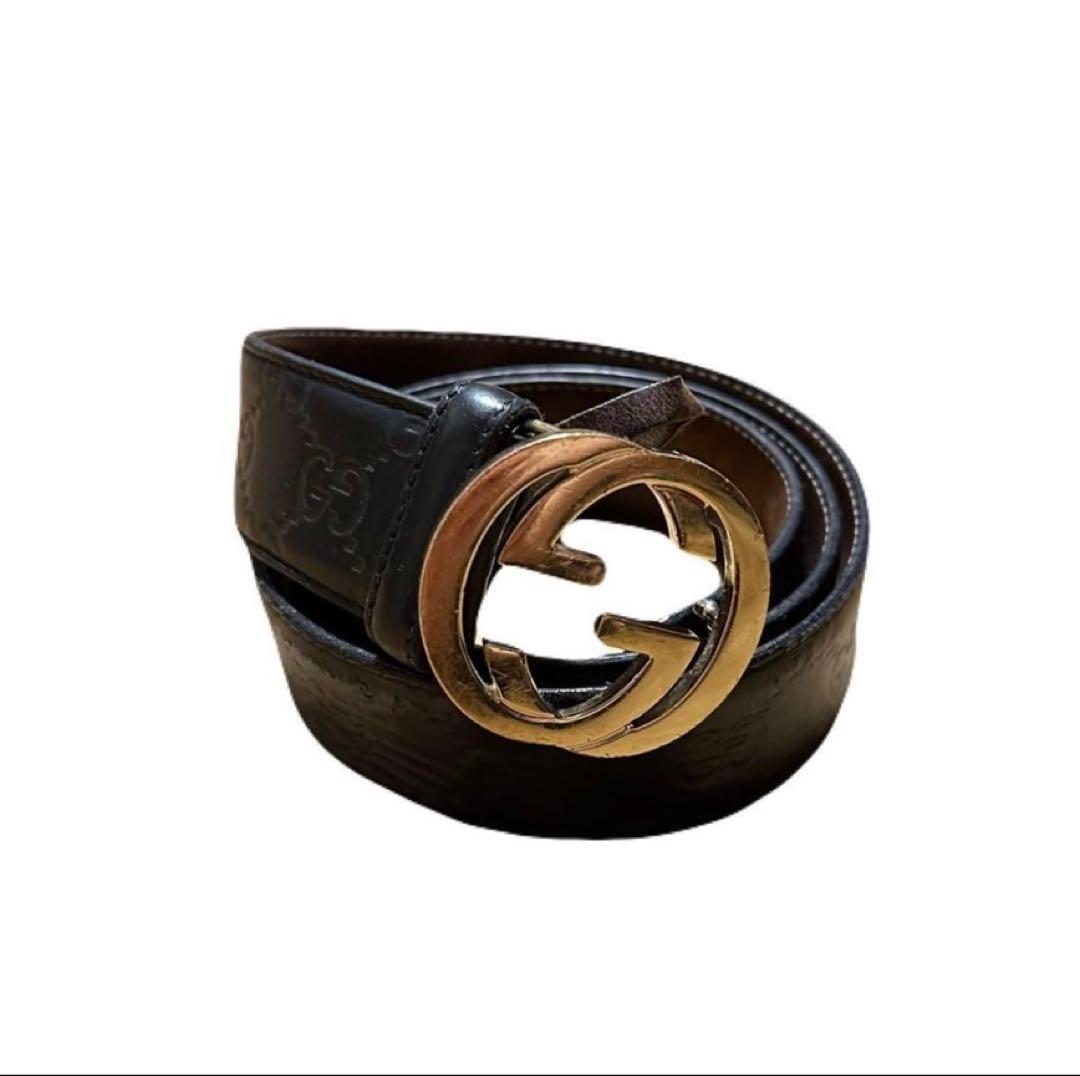 GUCCI ダブルGバックル 黒レザーベルト　成人式に是非！！