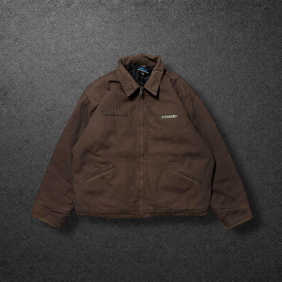 デトロイト企業ロゴブラウンXL中綿ダック生地短丈ワークジャケットトライマウンテン