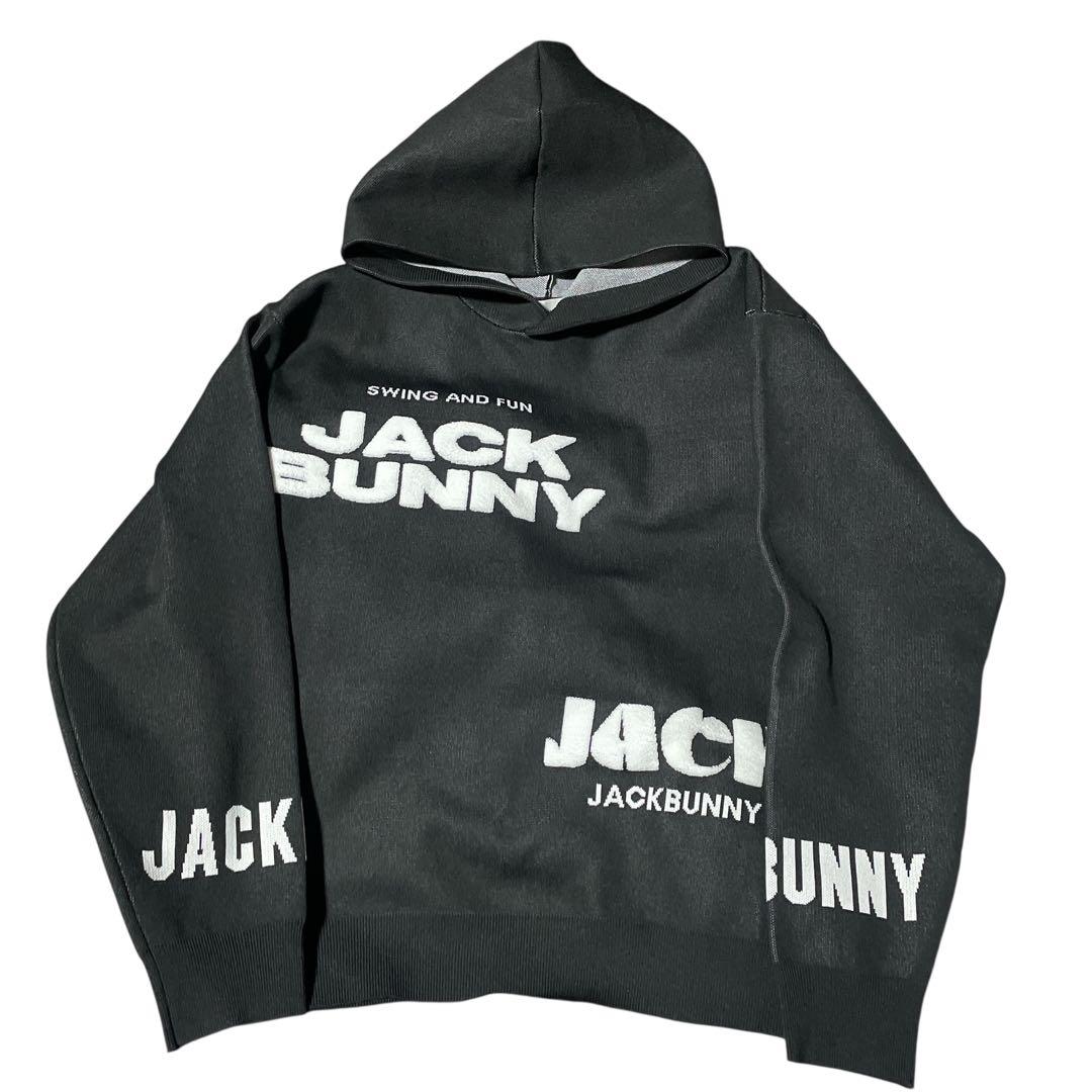美品☆Jack Bunny!! ロゴジャガードニットフーディ ブラック サイズ5