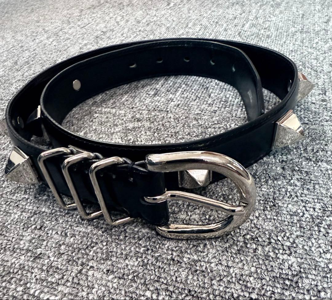 アンダーカバー　スタッズ付きブラックレザーベルト