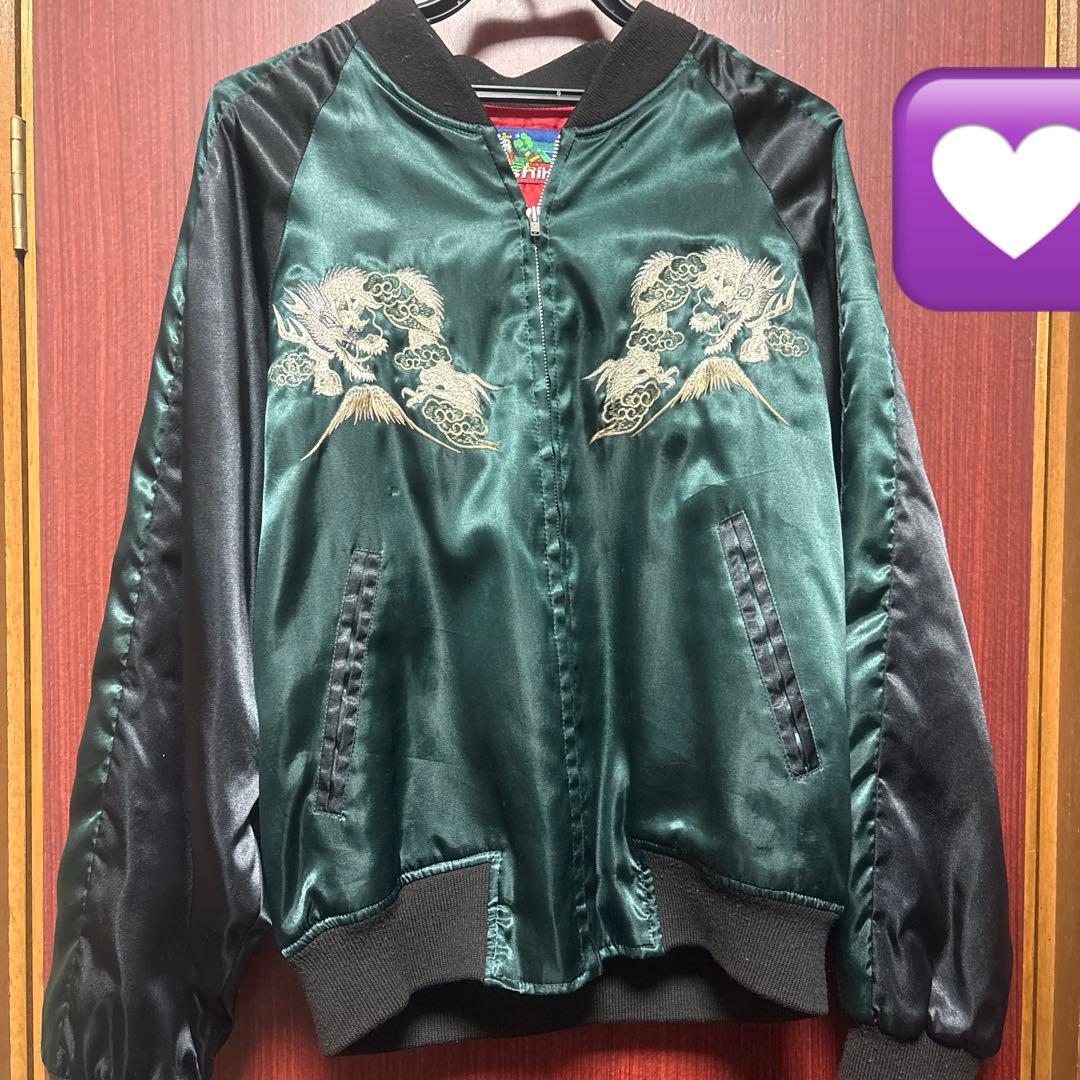 Hoshihime スカジャン　グリーン 中古・古着通販】hoshihime (ホシヒメ) 龍・富士山 スカジャン