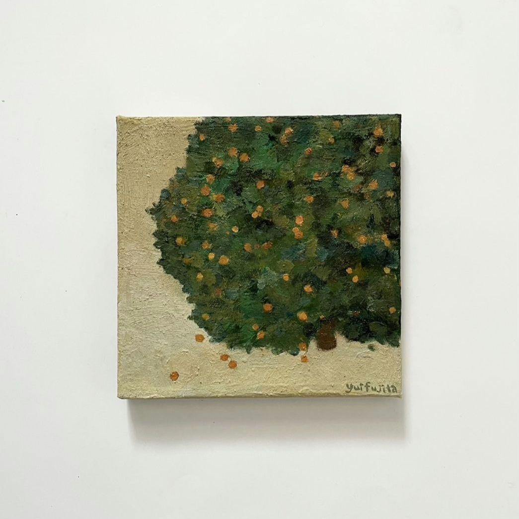 油彩　小さいみかんの木