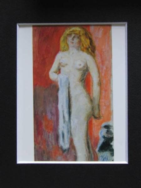 ピエール・ボナール 、【タオルを持つ裸婦、赤い背景】、希少画集画