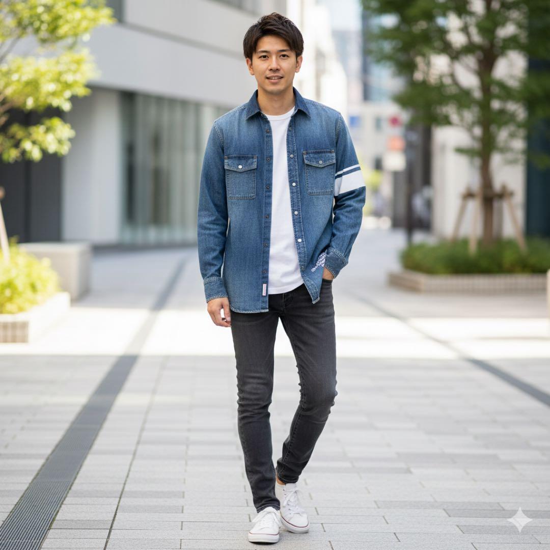 DIESELメンズ ディーゼル ダメージ加工 刺繍 デニムシャツ XS 長袖 170