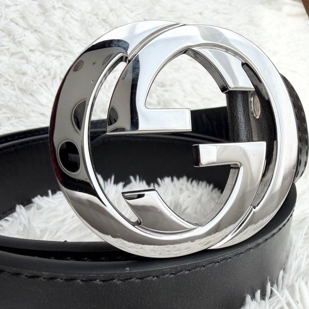 【極美品】GUCCI ベルト インターロッキング GG デカロゴ ブラック