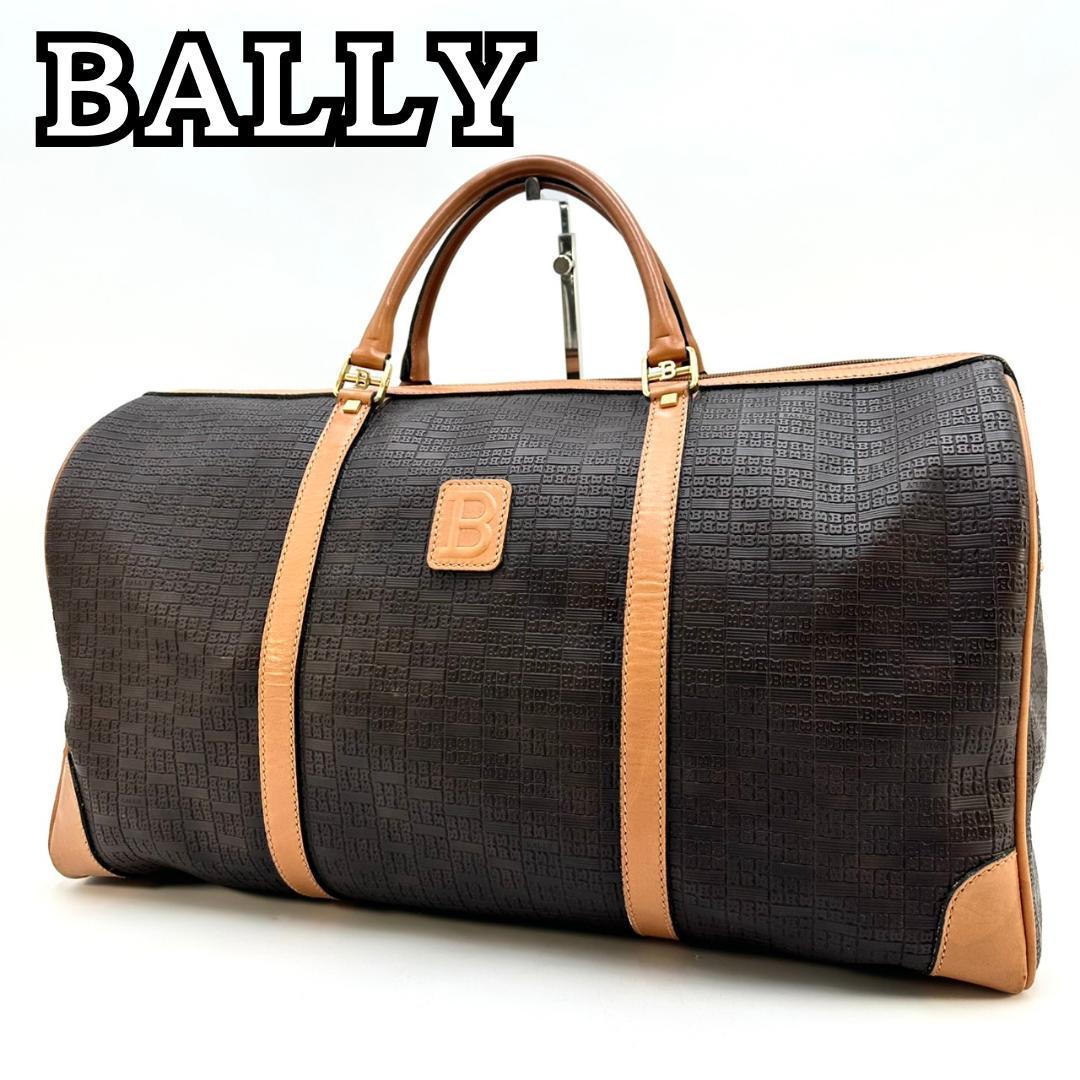 BALLY バリー ボストンバッグ 旅行用バッグ Bロゴ総柄 ゴールド金具 茶系