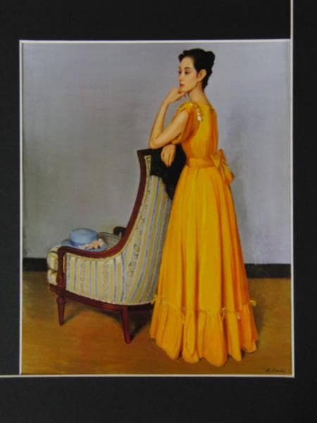 梶 進 「黄色いドレス」、限定画集より、藤島 武二、新品額装付