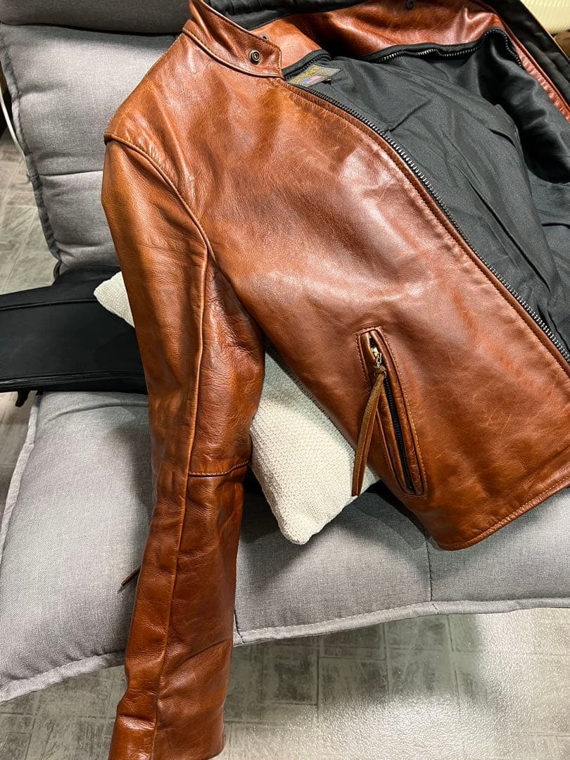 vanson ブラウン 年代物牛本革シングルライダース 36 - メルカリ