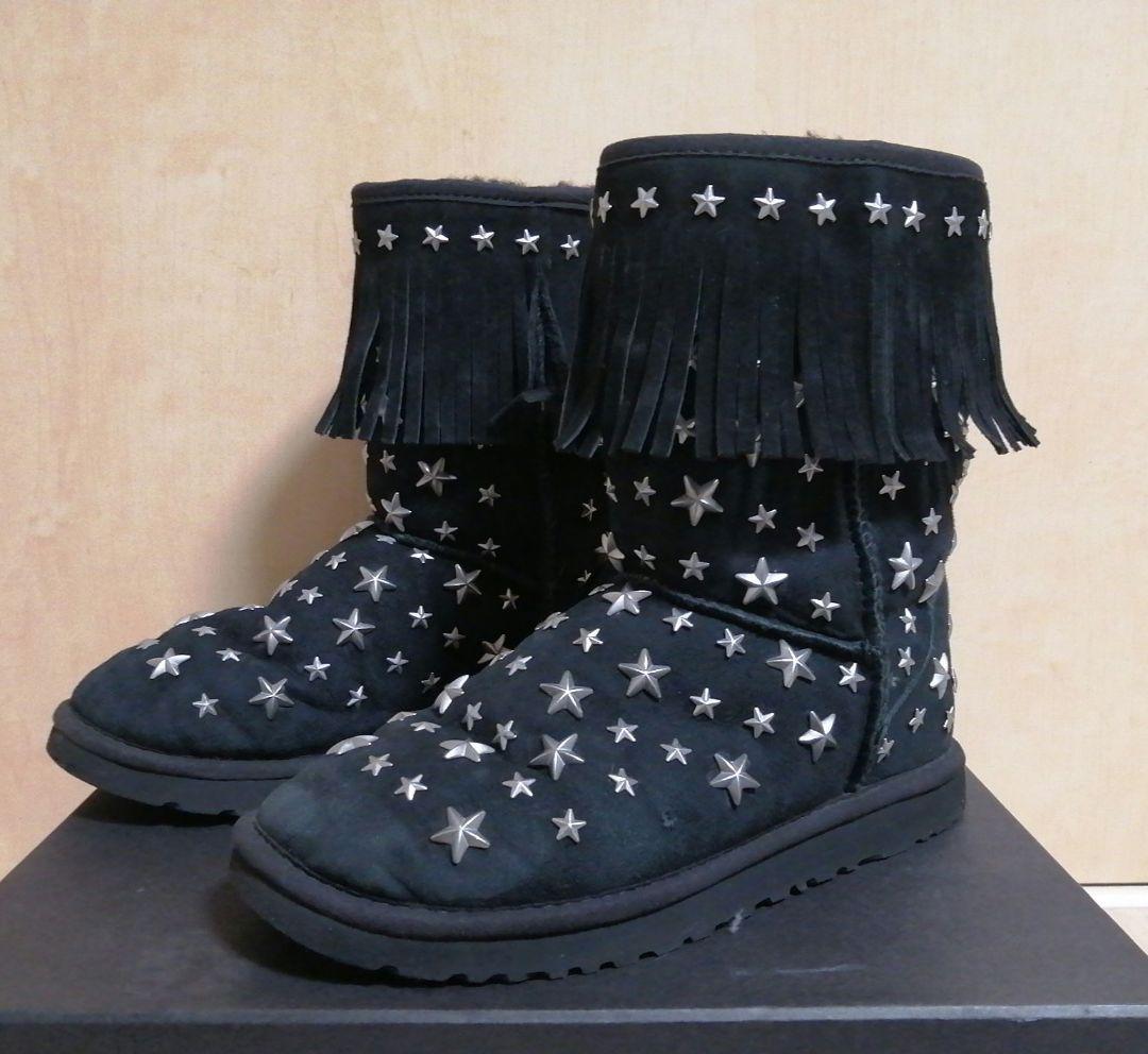UGG×JIMMY CHOO スタッズ加工 ブラック ムートンブーツ 23