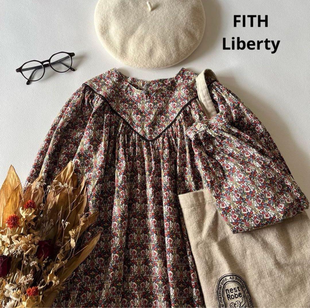 b1466＊ FITH リバティ ヨーク切替 ギャザーブラウス モリスバタフライ