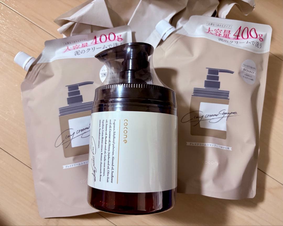 cocone クレイクリームシャンプー 400g ポンプ式 詰め替え　セット