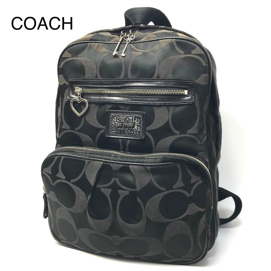 コーチ COACH ロゴプリント リュック ブラック ナイロン 20046 - メルカリ