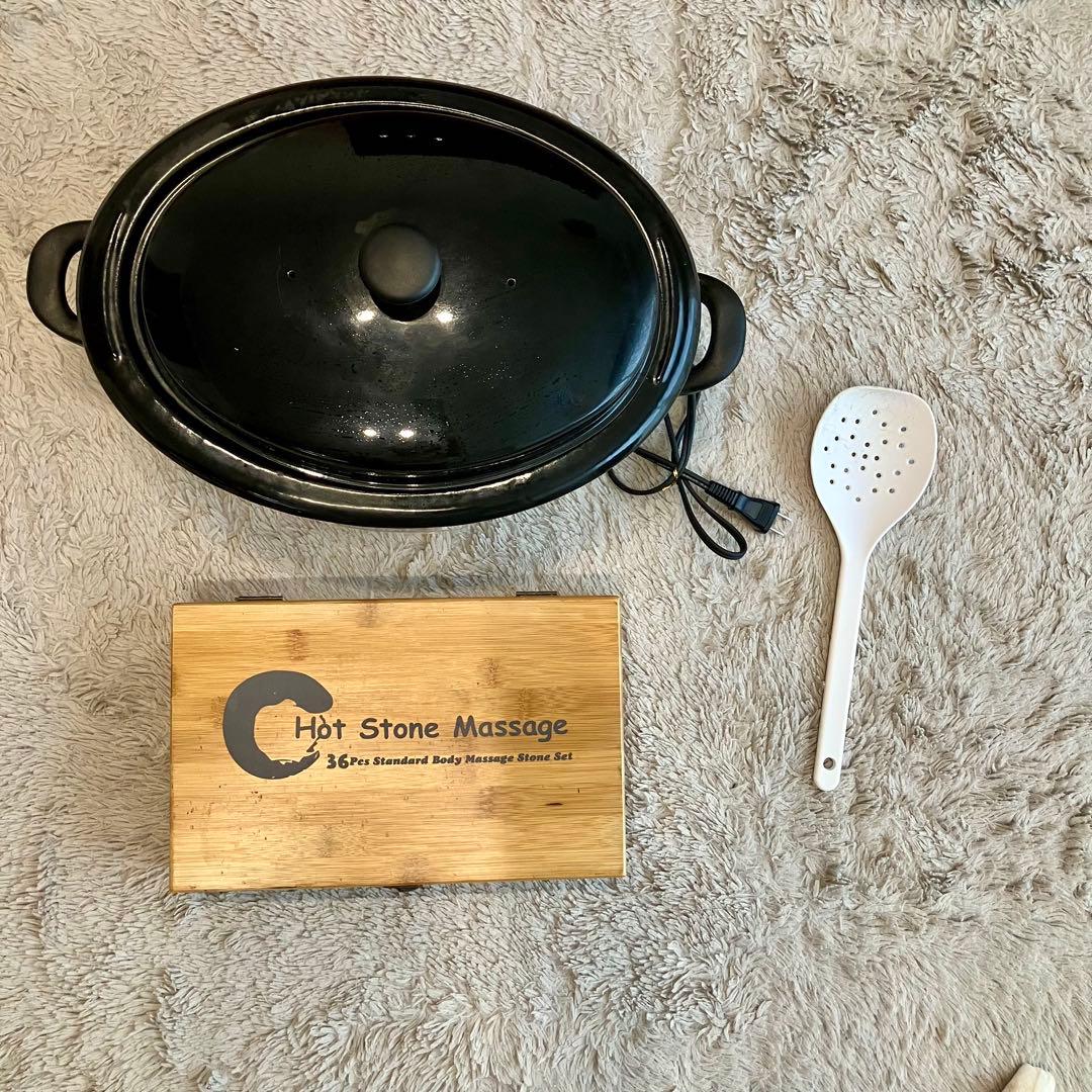 ホットストーンストーンウォーマーマッサージセット 35個エステオイルアロマ