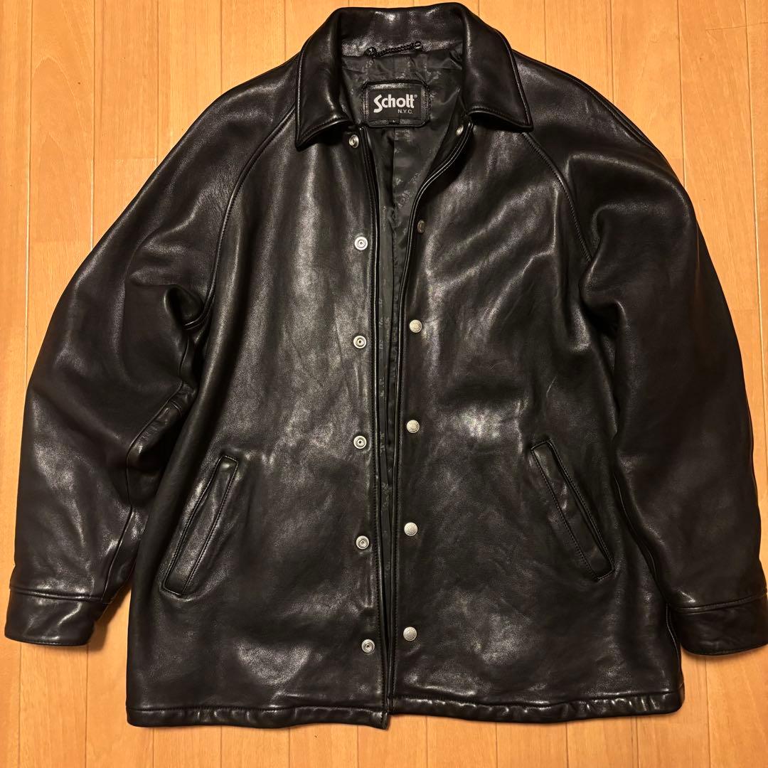 美品】Schott レザーコーチジャケット L レザージャケット 羊革 革 黒