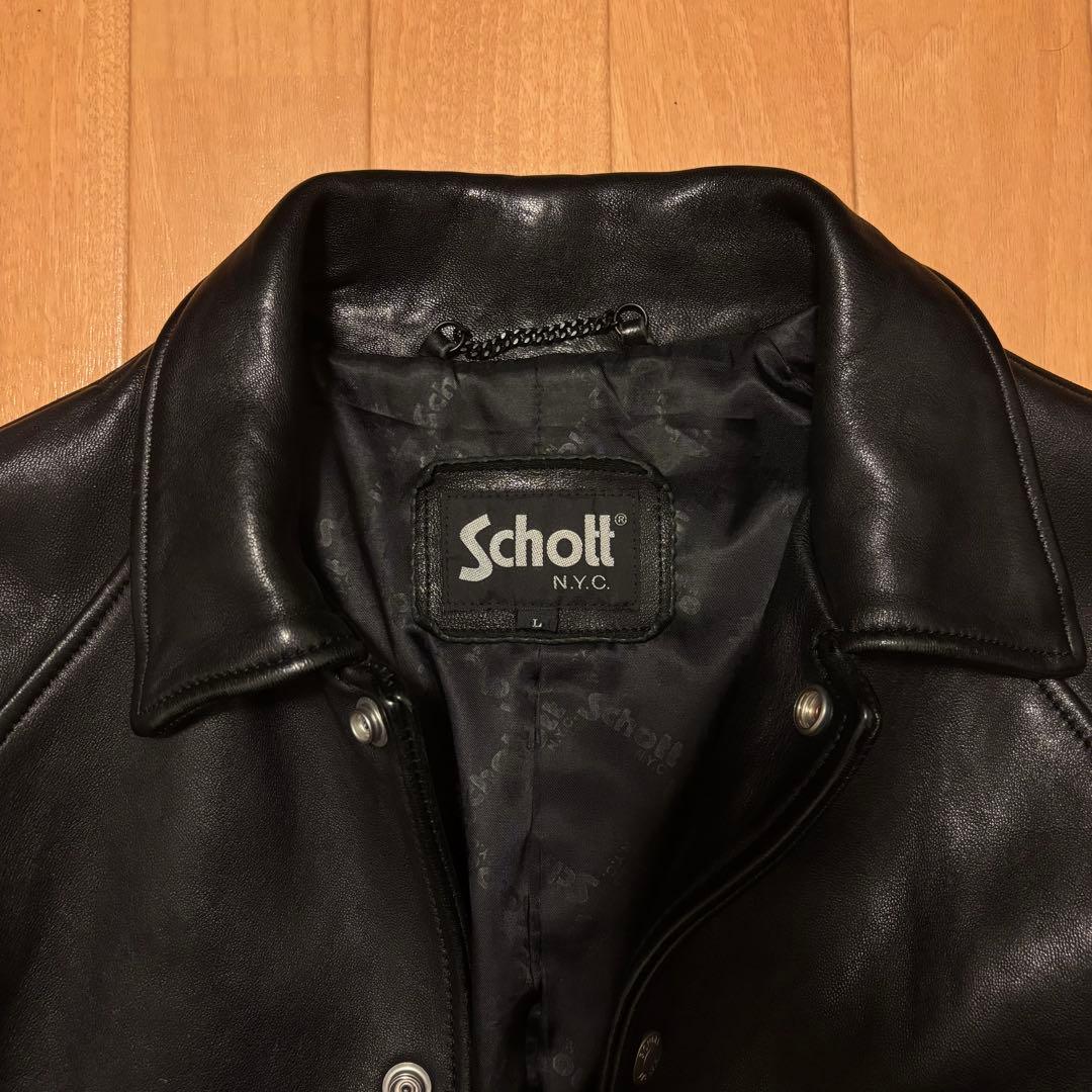 美品】Schott レザーコーチジャケット L レザージャケット 羊革 革 黒