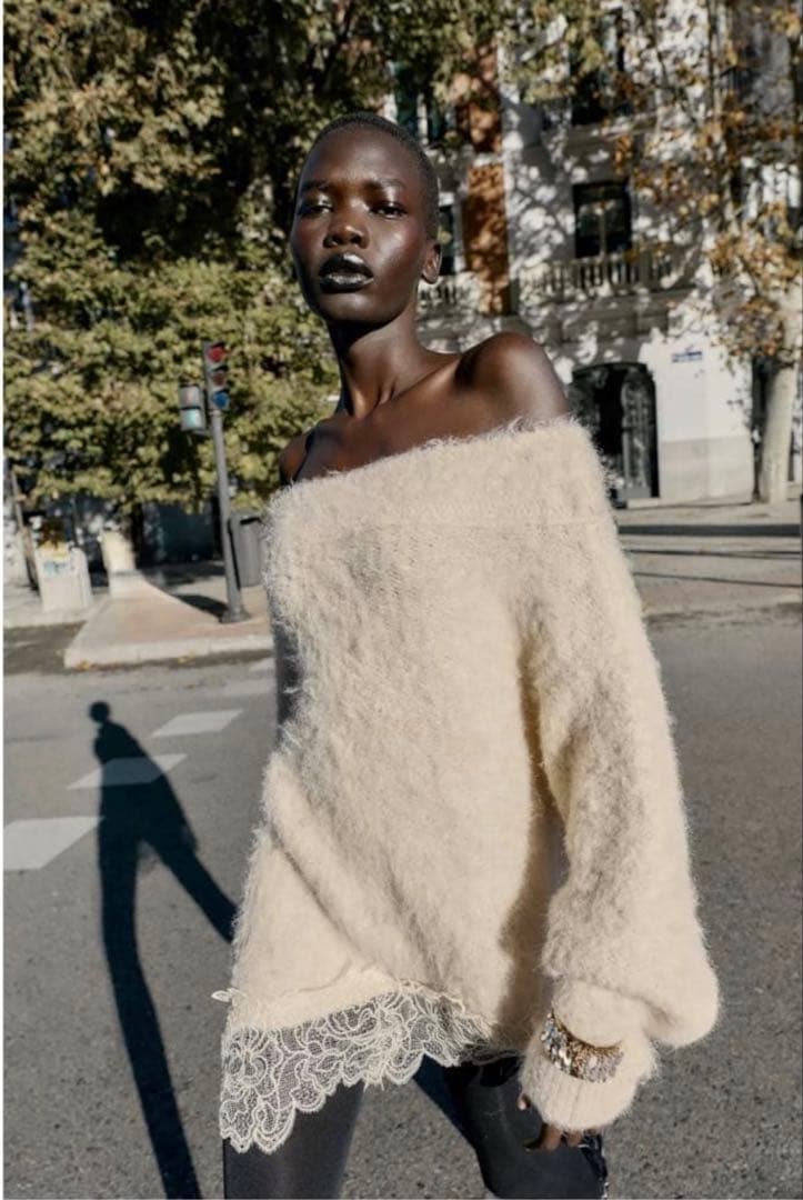 【su】【新品・未使用】ZARA レースコンビニットセーター Sサイズ