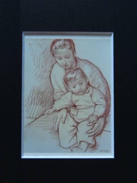 小磯良平、【母子像 】、希少な限定額装用画集画、新品高級額 額装付