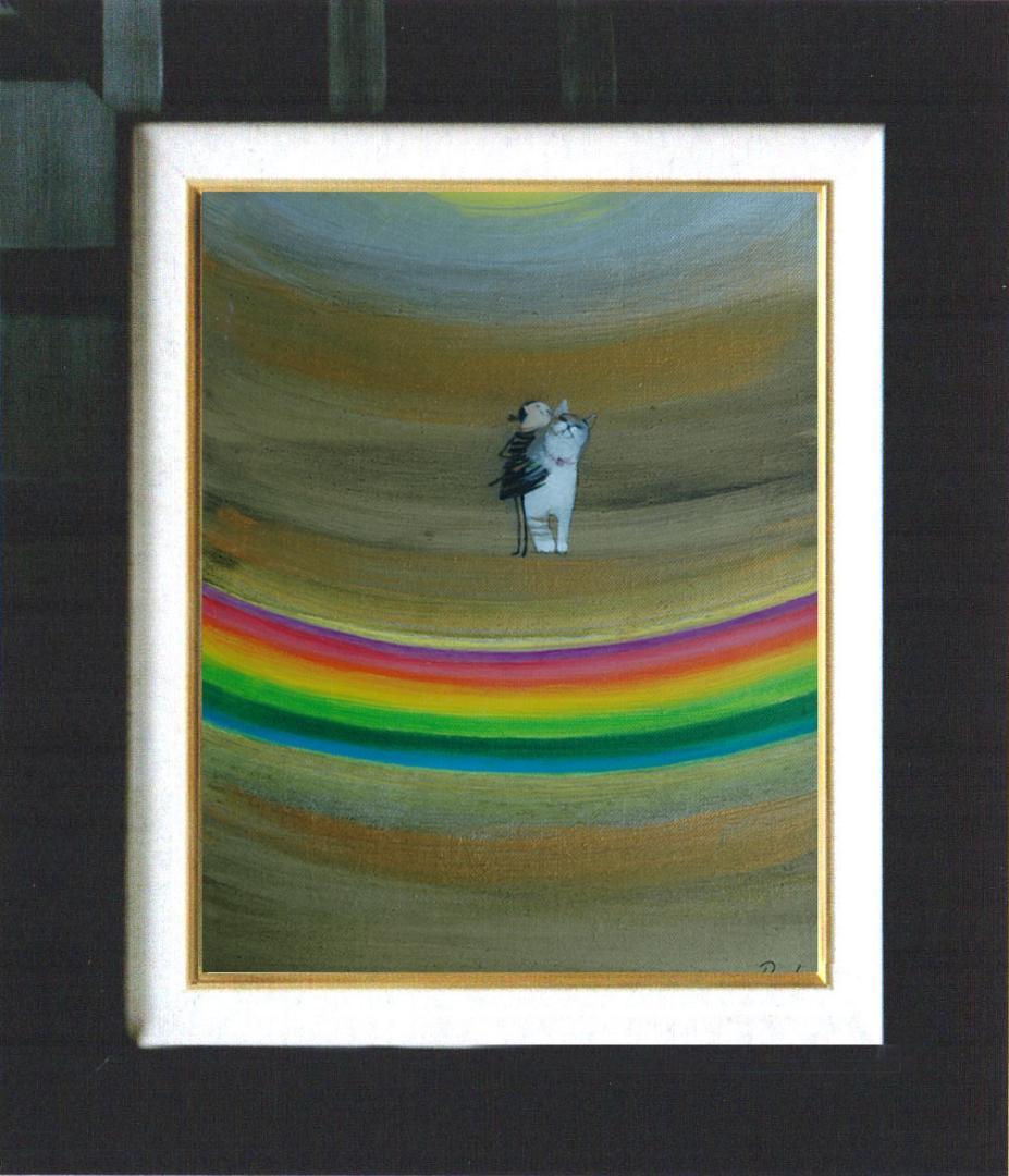 油絵 菅家令子 絵 絵画インテリア額付(黒) F3-030919子犬子猫と女の子 油絵 菅家令子 絵 絵画インテリア額付(銀) F3-030919 子猫子犬女の子