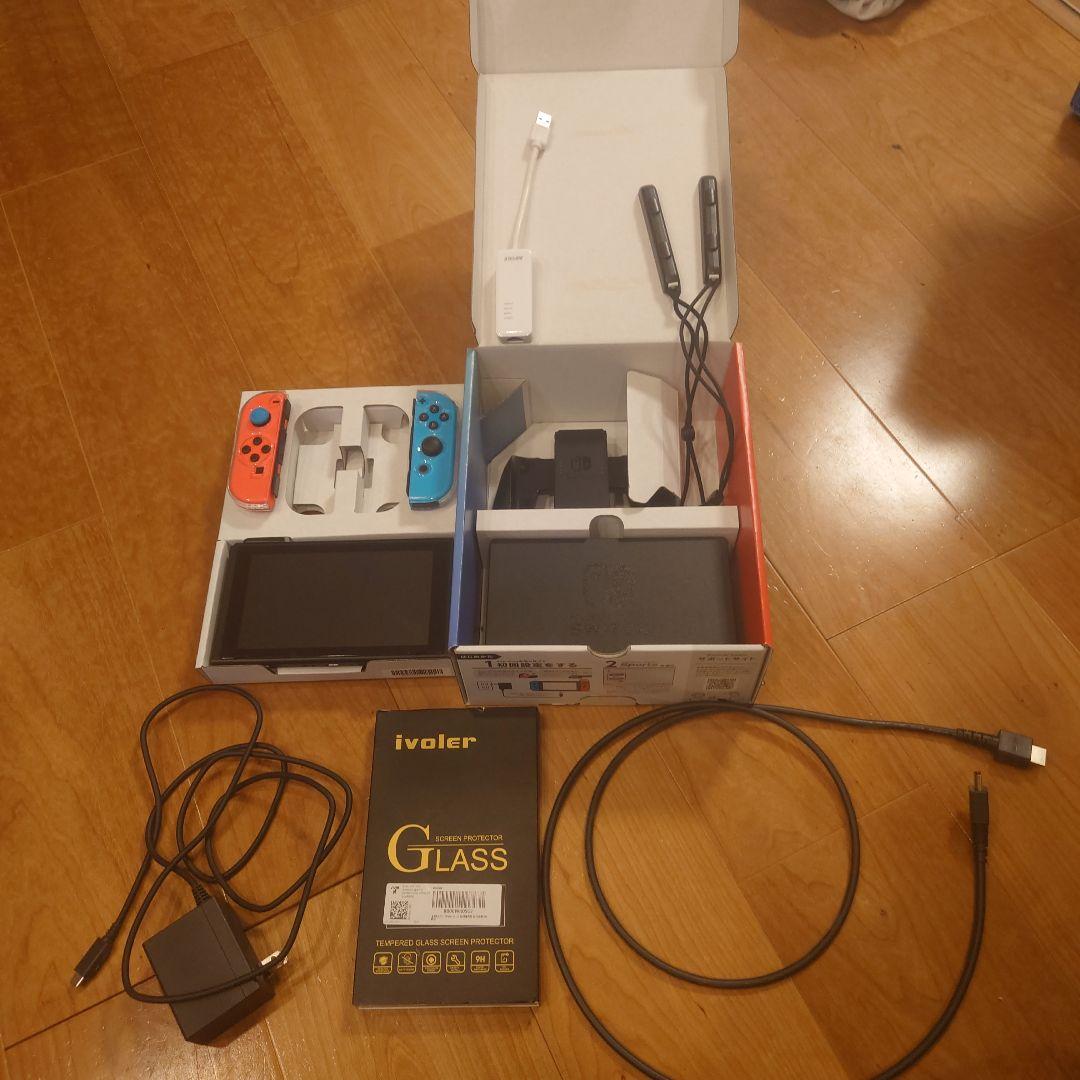 Switch本体セット＋有線LANアダプター＋予備フィルム2枚＋カバー Switch ハードケース スイッチ 有機el カバー 画面保護シート付き